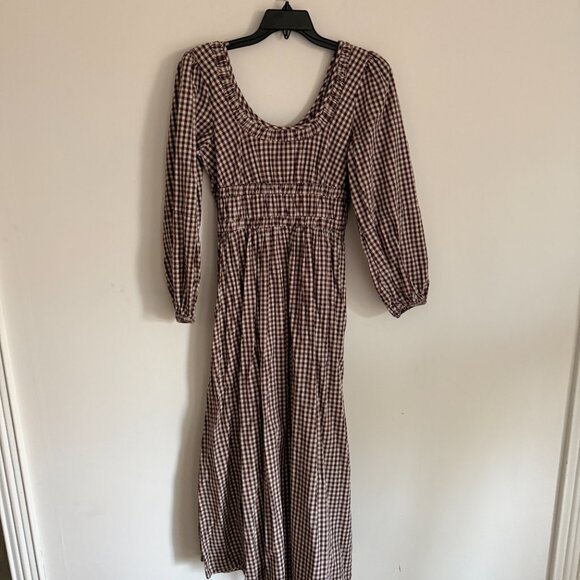Damson Madder Dakota Bow Checked Cotton Midi Dress Size UK 12 / US 8 - Picture 8 of 9